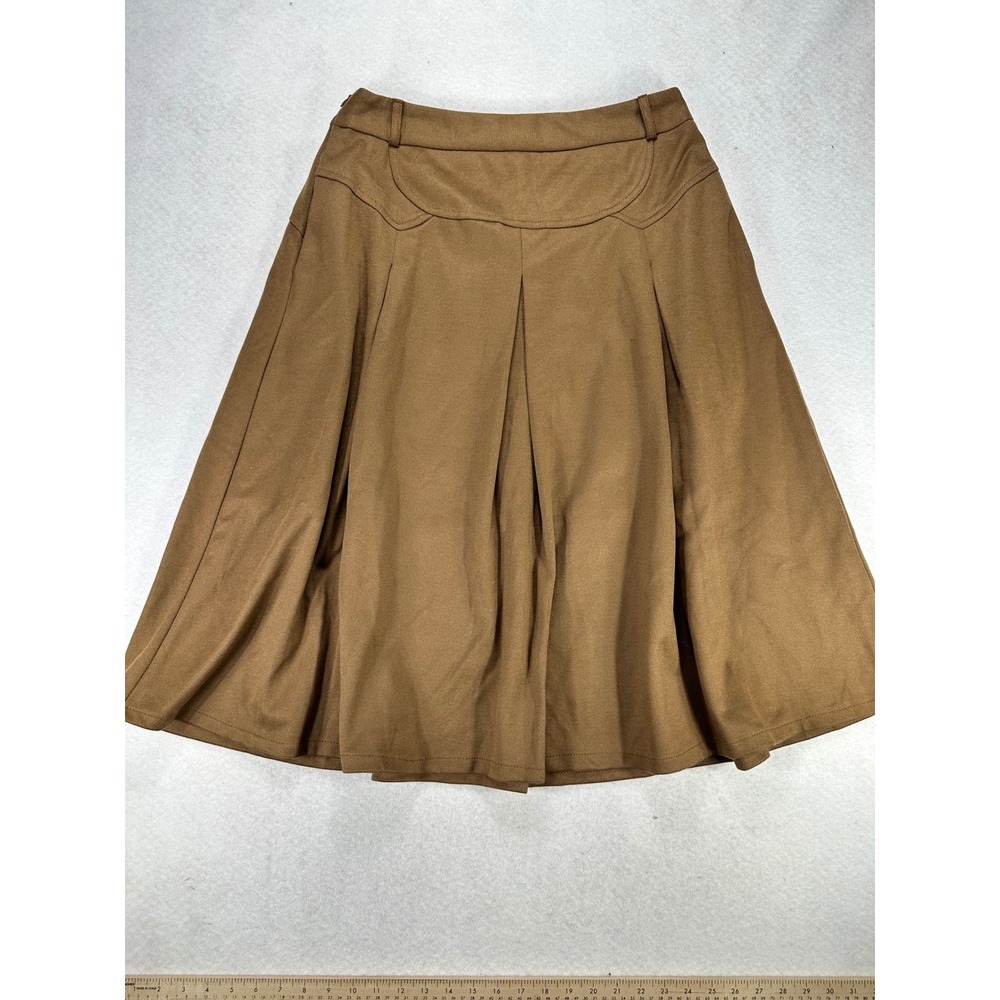 Tanming Women Brown Wool Blend Pleated A-Line Midi Skirt Size Large NWT